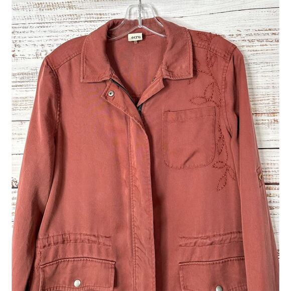 Ecru Women's Embroidered Drawstring Waist Cargo Utility Jacket Brick Size Medium - Picture 2 of 14